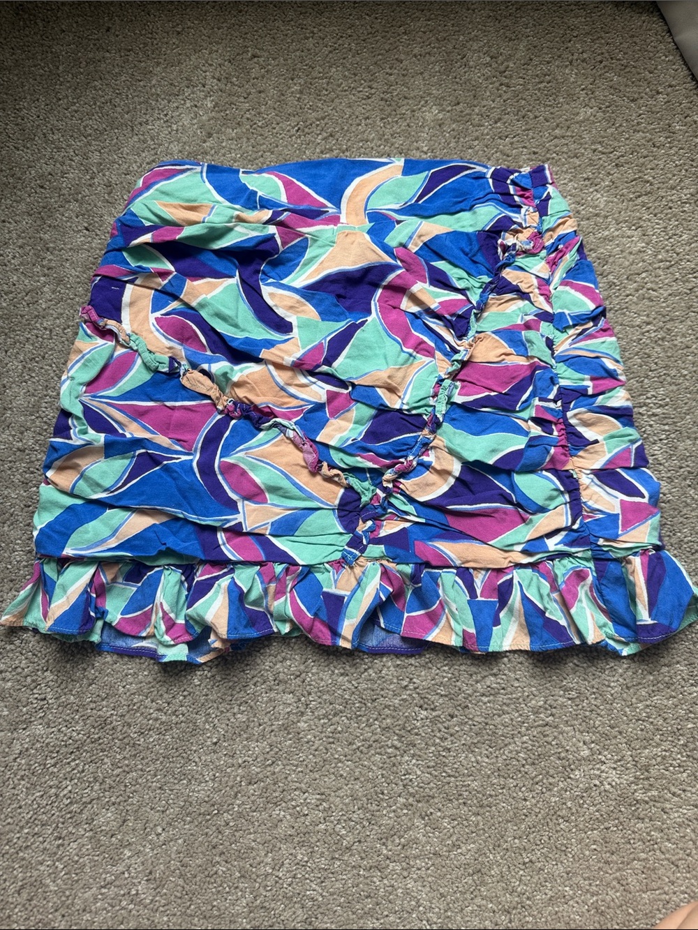 Zara Multicolor Ruffled Swim Sarong in Blue, Purple, Teal, Peach